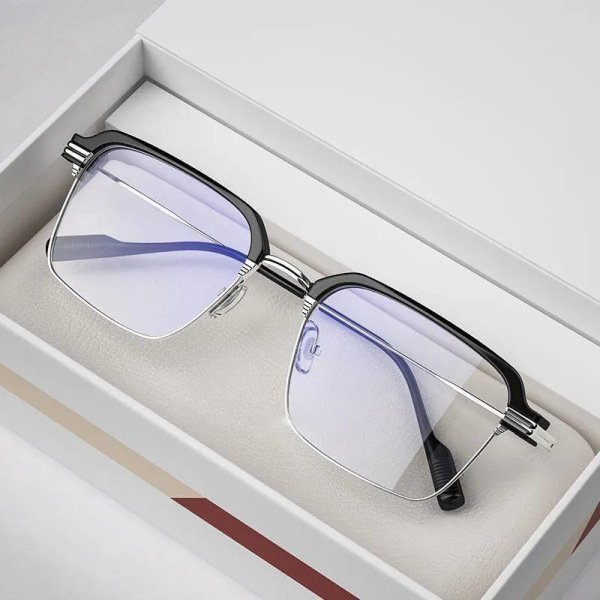 2025 ruffian handsome color-changing myopia glasses men's high-definition anti-blue light adjustable degree trend box gentle flat mirror