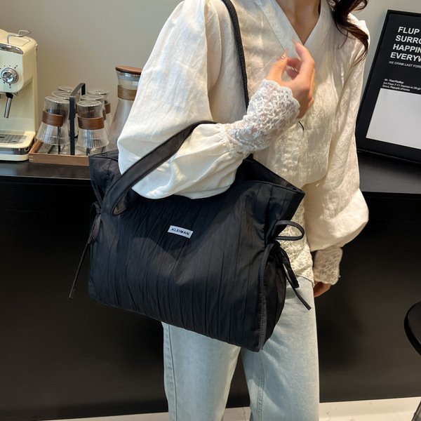 Cross-Border Nylon Cloth Bag Women's Bag 2025 New Style Simple Fashion Large Capacity Pleated Shoulder Bag Student Tote Bag